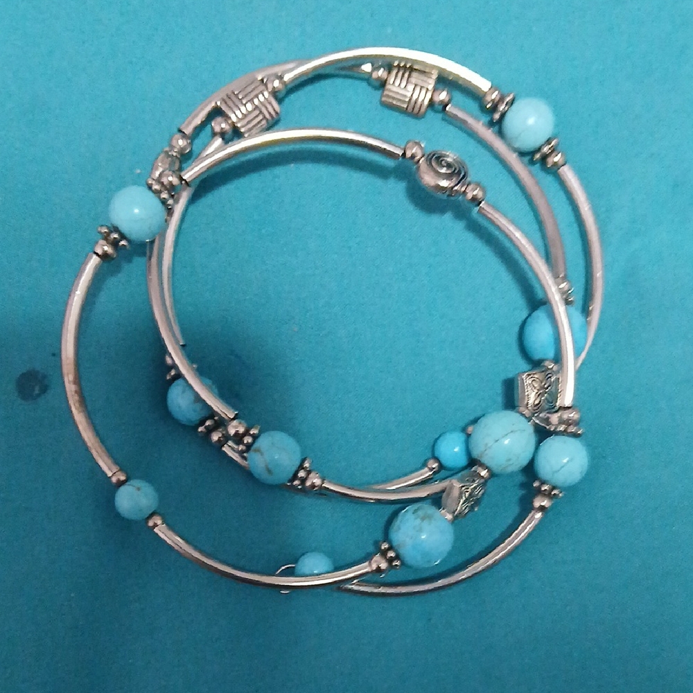 Elegant Silver and Authentic Turquoise Wrap Bracelet